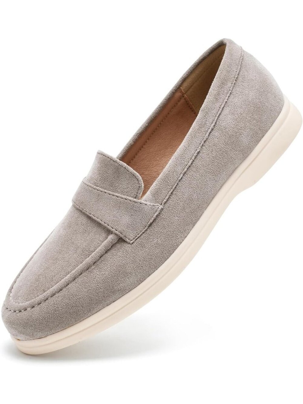 Women's Grey Faux Suede Comfortable Slip on Loafers Dressy Casual Walking Shoes